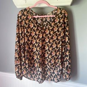 Show Me Your Mumu Black Floral High Low Long Sleeved Blouse
